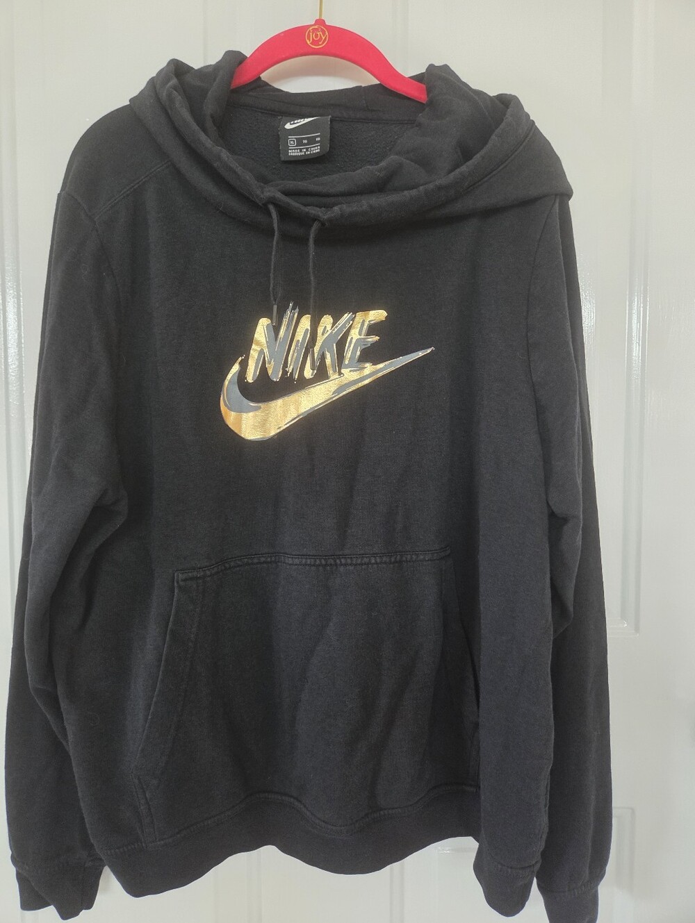 Nike Black Cowl neck hooded Sweatshirt with Gold Swoosh Logo XL
